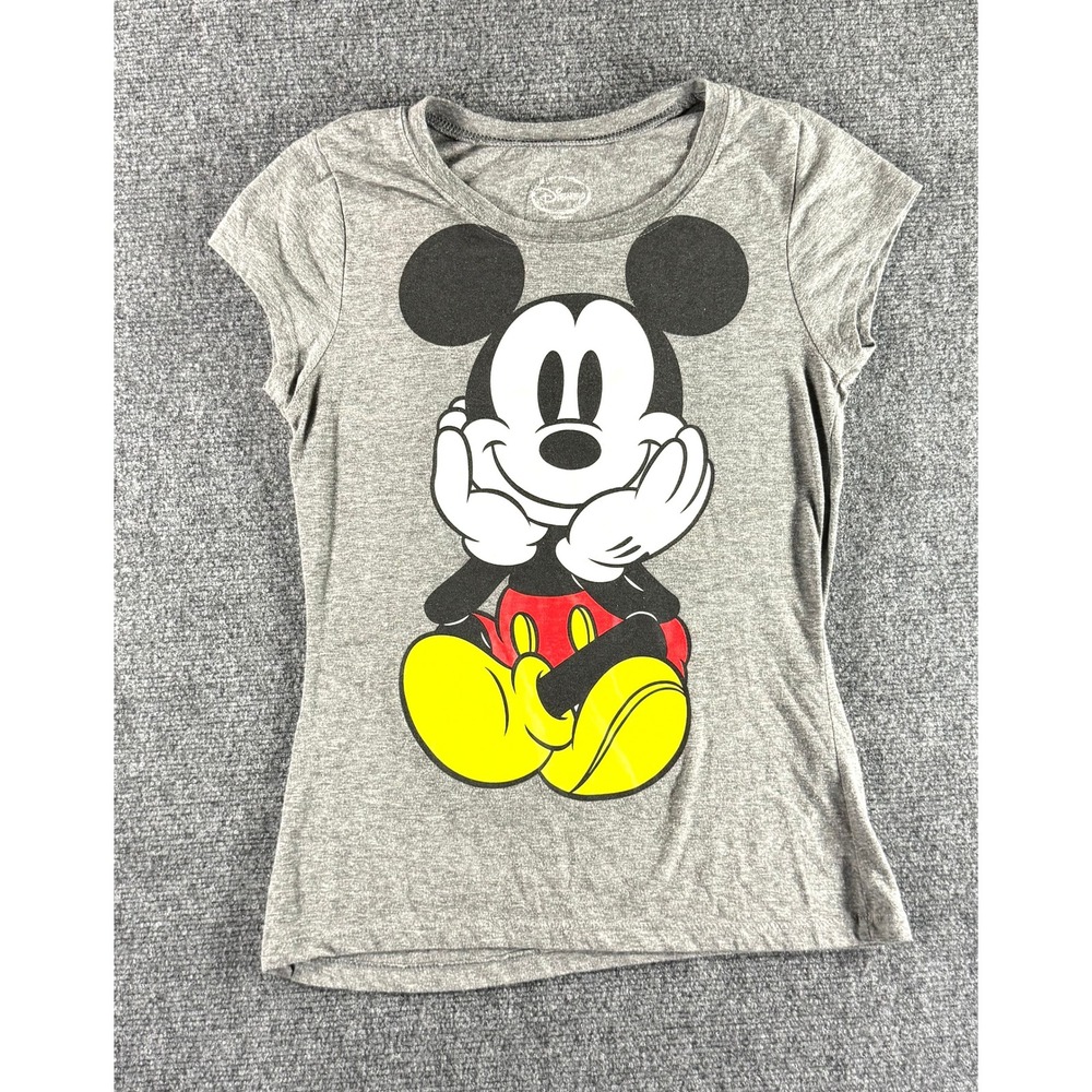 Disney Mickey Mouse Gray Graphic T-Shirt Front Back Print Womens‎ Large L